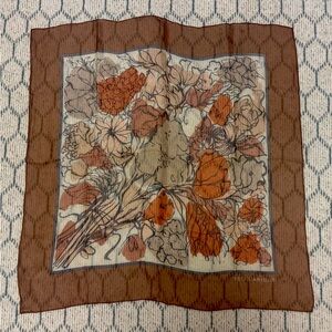 TED LAPIDUS Vintage Rare 100% Silk Brown/Multicolor Floral Feminine Luxury Scarf